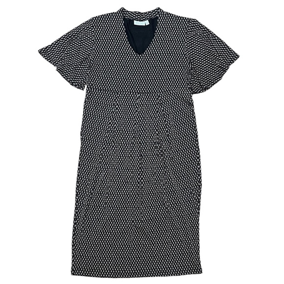 Masai Copenhagen Black & Cream Viscose Flutter Sleeve Dress Sz L - Picture 9 of 13